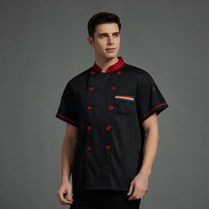 Chef Work Clothes Short-sleeved Men's Summer Breathable Restaurant Kitchen Canteen Restaurant Embroidered Word Kitchen Clothes Long-sleeved