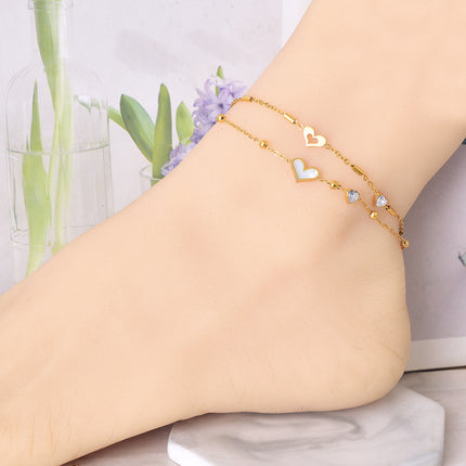 Summer new style foot decoration fashion artistic shell butterfly small chrysanthemum foot ring love zircon titanium steel non-fading factory