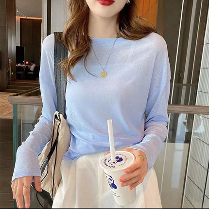 Wholesale T-Shirt for Women 2025 New Short-Sleeved Popular Summer Right Shoulder Ice Silk Mesh Top Slightly See-Through Facial Mask Bottoming Shirt