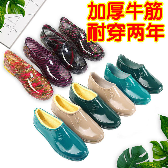 Four Seasons Spring & Fall Thickeneded Rain Boots Women's Short-Tube Water Shoes Middle-Aged Waterproof Light Soft Kitchen Non-Slip Fleece-Lined Warm Rubber Rain Boots