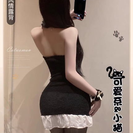 "cat ear sweetheart" black sweet kitten sweet rabbit cp plush tight hip skirt cute play clothes cos clothes