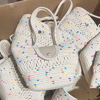 Single Shoulder Cutout Leather Rice White Color Dot