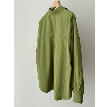 Poison home-made. High-count Washed Encrypted Cotton Small Stand Collar Matcha Agaro Green Shirt Women's Loose Lazy Style