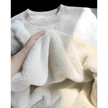 Ultra-Thick Round Neck Sweatshirt for Women in Autum Fleece-Lined and Thickeneded Hooded Pullover Cashmere Inner Top for Warmth and Base Layering
