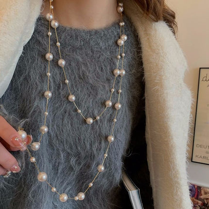 Korean Four-Leaf Clover Pearl Necklace Long Accessible Luxury High-End Sweater Chain Versatile Simple Autumn and Winter Necklace Accessories