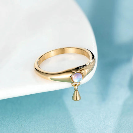 Cold wind opal water drop ring titanium steel electroplating 14K gold overlapping ring female ins niche accessories wholesale