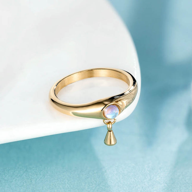 Cold wind opal water drop ring titanium steel electroplating 14K gold overlapping ring female ins niche accessories wholesale