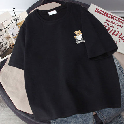 Summer Couple T-Shirts for Men and Women, 180g Design, Five-Quarter Sleeve Tops, Short-Sleeved, Ins-Style, Loose Fit, Smiley Face Print, Hong Kong Style