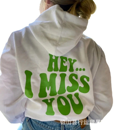 Cross-Border Export Women's Large Size Velvet Sweatshirt Letter Slogan Print Kangaroo Flap Pocket Pants Drawstring Print Hoodie