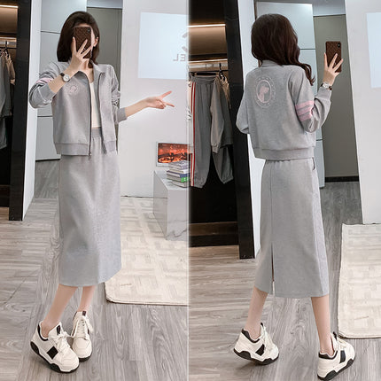 2025 Early Autumn Baseball Suit Women's Zipper Jacket with Mid-Length Skirt Fashionable Tall and Slim Big Long Leg suit Women