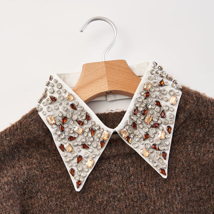 Spring and Autumn Versatile Pointed Collar with Rhinestones, Women's Shirt Sweater Decoration, Elegant Fake Collar, Cross-Border Wholesale