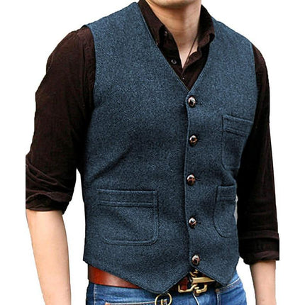 High-Quality Foreign Trade European and American Cross-Border Hot-Selling Products 2026 New Model Men's Casual Vest Solid Color Herringbone Wool Vest