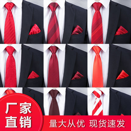 Dress Wedding Tie Men's 8CM Bridegroom Wedding Korean Style wine red Business Tie Narrow Zipper Lazy Men and Women