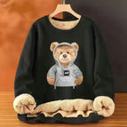 Round neck lambswool sweater-Black-bear with hat / M