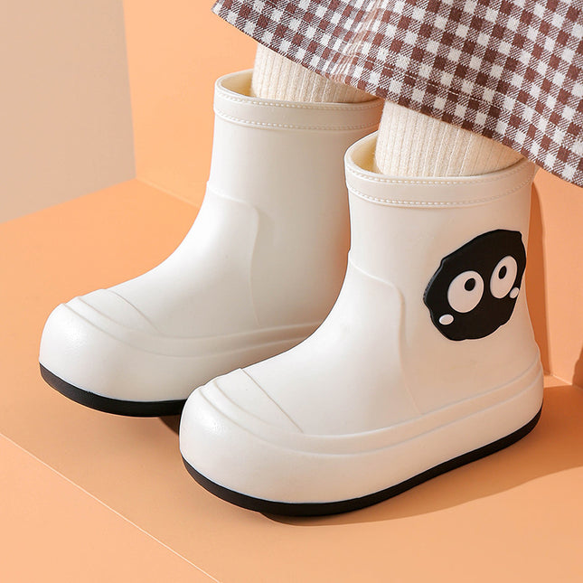 Japanese Style Cute Parent-Child Non-Slip Cute Black Coal Ball Rain Boots Soft Bottom Wading Cotton Breathable Fashionable All-Match Shoes