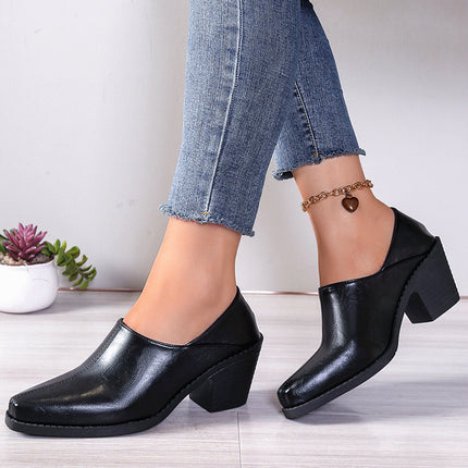 Women's shoes 2025 summer new fashion pointed thick heel two wear feet comfortable small leather shoes women's in stock wholesale