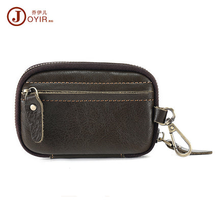 Portable Leather Key Bag Car Key Storage Bag Multifunctional Coin Purse with Card Holder Waist Hanging Cowhide Key Bag for Men