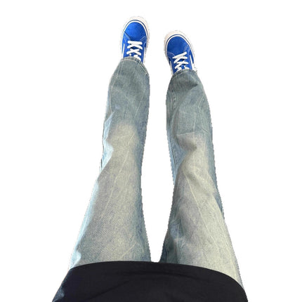 Ice Blue Lightning Pattern Jeans for Men, New Summer Style American-Style Slightly Flared Straight Pants, Cleanfit Trendy Brand Pants