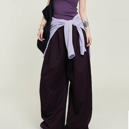 Wu Tongtong Drapey Loose Wide-Leg Straight Casual Pants for Women, Autumn Korean Style High-Waisted Slimming Floor-Length Trousers