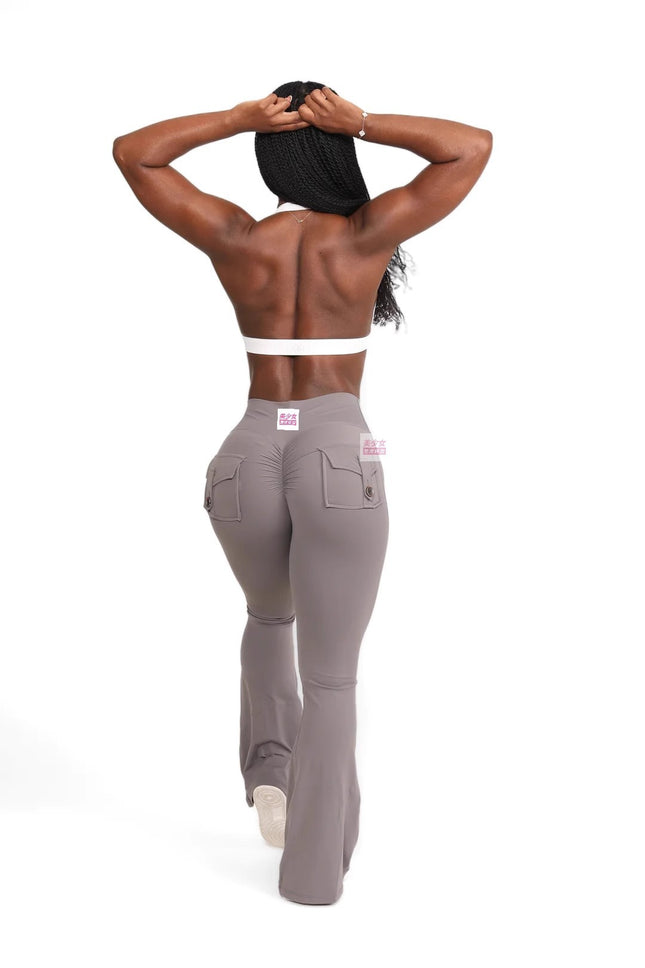 YIDI Yoga Tooling Style Peach Hip Pocket Flared Pants Sports Quick-drying Small Sexy Trousers