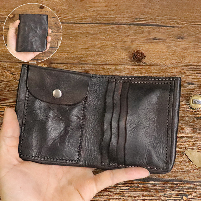 Guangzhou Handmade Color-Washed Vegetable-Tanned Leather Creative Pocket Zipper Vintage Wallet Men's Coin Purse Storage Bag