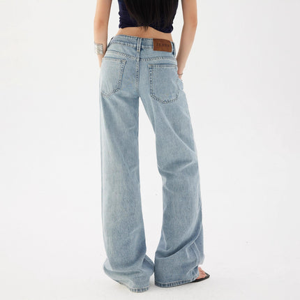 2025 American Retro Low-Waist Loose Hot Girl Straight Pants Versatile Drape Jeans Women's Autumn Long Pants Extended