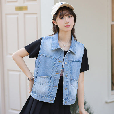 New Korean-style High-end Loose All-match Fashion Trendy Fan Blue Denim Vest for Women