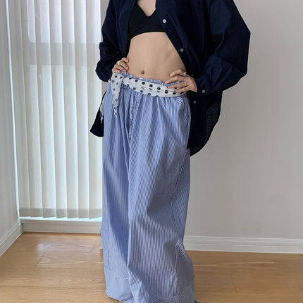 Dorothy's New Autum Product Blue Stripesd Relaxed Wear Stripesd Wide-Leg Pants Women's Loose Drawstring Casual Pants
