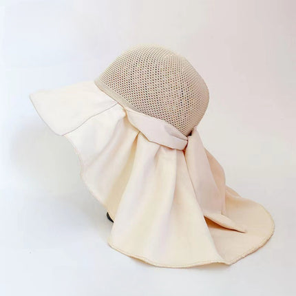 Spring and summer sunscreen face-covering breathable fisherman hat Korean bow shawl hat outdoor multi-functional sun hat