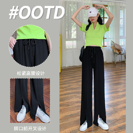 Grey Wide Leg Pants Women's Summer Thin 2024 New High Waist Dipped Loose Casual Mop Split Sports Pants