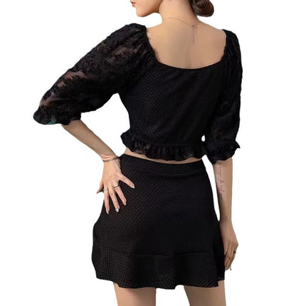 Swimsuit hot spring women's conservative split slim small chest gathered two-piece boxer skirt hot spring beach swimsuit wholesale