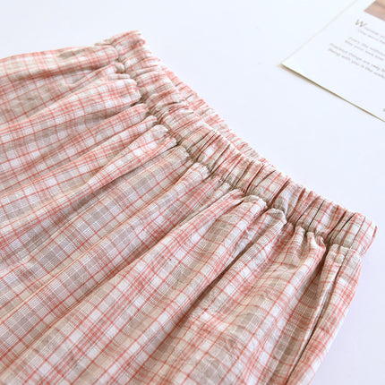 Couples Shorts Pure Cotton Washed Cotton Women's Home Shorts Loose Summer Thin Men's Plaid Beach Pants