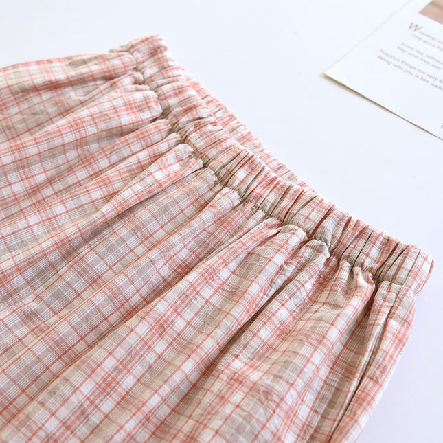 Couples Shorts Pure Cotton Washed Cotton Women's Home Shorts Loose Summer Thin Men's Plaid Beach Pants