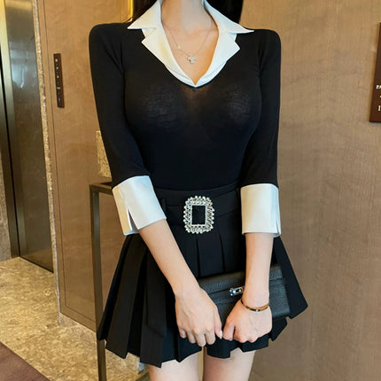 Korean Spring and Summer New Style Elegant Slim-Fit Polo Collar Mid-Sleeve Thin Semi-Sheer Figure-Flattering Base Shirt T-Shirt