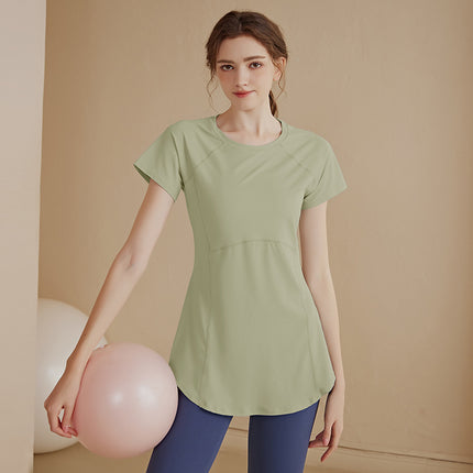 High-End Sports Short-Sleeved Women's Slimming Look Yoga Short-Sleeved Running Training Long Butt-Covering Fitness Wear T-Shirt