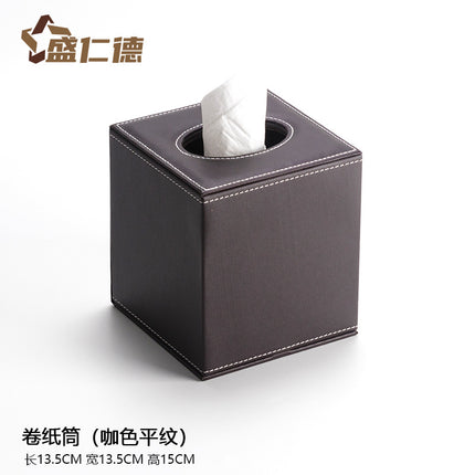 Leather Square Roll Paper Box Leather Household Paper Roll European Creative Tissue Box Hotel Living Room Guest Room Roll Paper Box