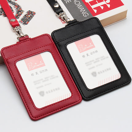 Leather Lanyard Work Id Card Holder with Multiple Card Slots, Customizable Company Logo