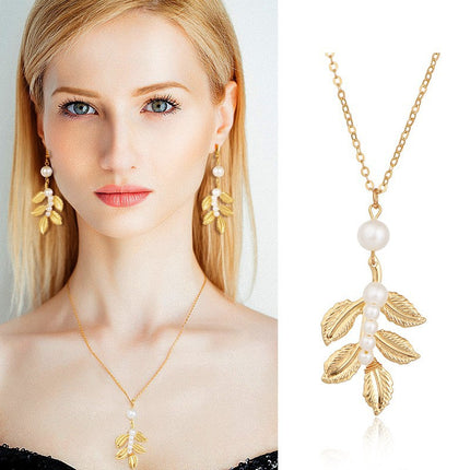Cross-Border European and American Bridal Leaf Headband Baroque Golden Leaf Headdress Bracelet Earrings Arm Ring Hairpin Hair Accessories