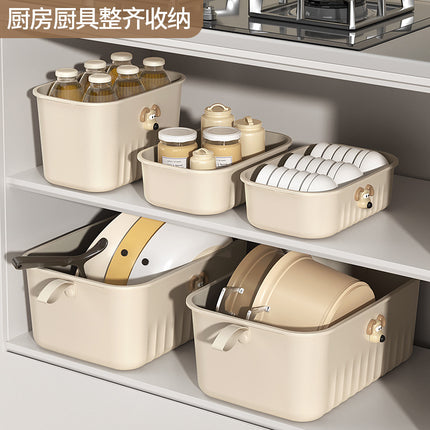 Sundry Storage Box Cream Style Plastic Fit Box with Lid Desktop Storage Box Storage Box Household Toy Storage Basket