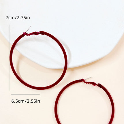 Autumn and Winter new wine red flocking big circle earrings exaggerated ring earrings retro simple ear jewelry European and American style