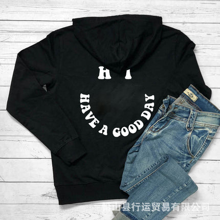 Foreign Trade Women's Velvet Sweatshirt Plain Letter Print Kangaroo Pocket Drawstring Print Hoodie