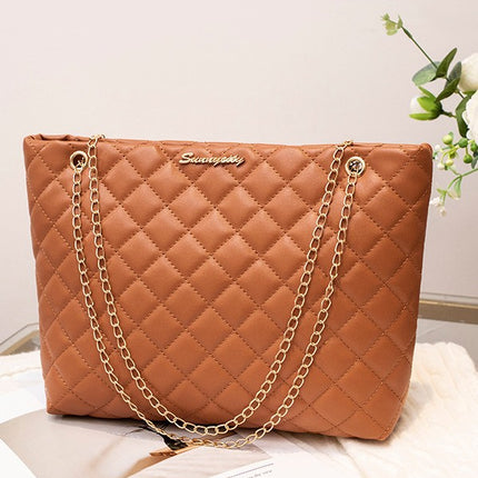 Diamond Embroidery Large-Capacity Tote Bag 2025 New Model Solid Color Chain Hardware Letter Decoration Magnetic Buckle Shoulder Bag