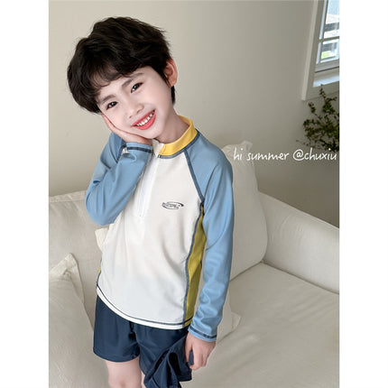 Children's Swimsuit Boy Split Long-Sleeved Quick-Drying Small and Medium-Sized Boy Beach Baby Short-Sleeved Student Swimsuit
