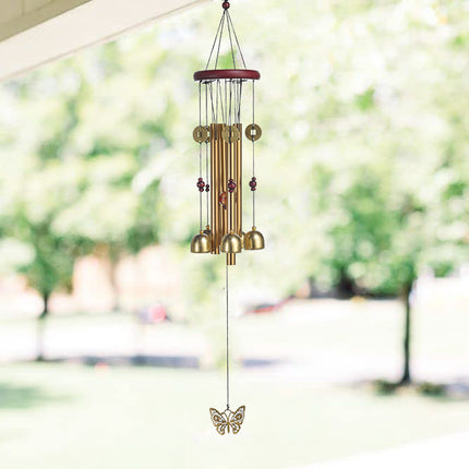 Cross-border hot-selling 4-tube solid wood metal bronze fortune-making wind chimes home decoration courtyard decoration cross-border wholesale