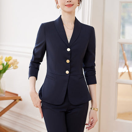 Cross-Border Slim-Fit Suit Set for Women, New Spring and Autumn Business Attire, Elegant Jewelry Store Work Clothes, Hotel Front Desk Uniform