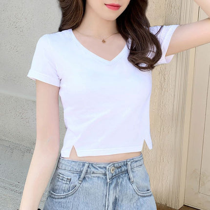 V-neck Black t-shirt Women's Short-sleeved 2024 New Summer Small Slim Short Bottoming Shirt top trendy