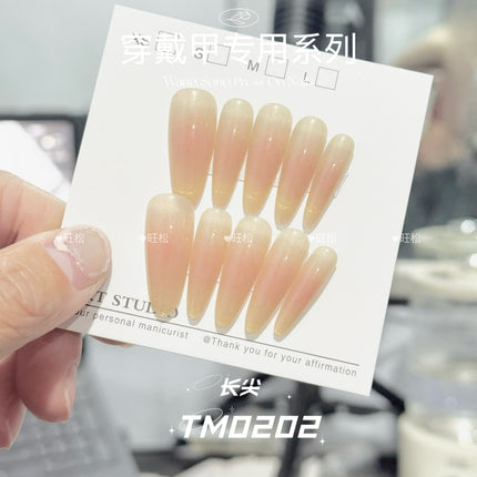 [Wangsong] Patterned Cat Eye 202 Blush French Stall Entrepreneurship Wearable Nail Art Pieces Handmade Pre-Made Nails