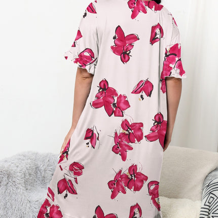 Cross-border Europe and America Amazon Spring and Summer New Short-sleeved Floral Printed Nightdress Home Clothes plus size Women's Casual Pajamas