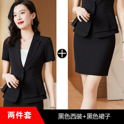 Goddess Fan Ruffled Small Suit Jacket Jewelry Store Work Clothes Women's Summer Short-sleeved Black Suit suit Business Wear