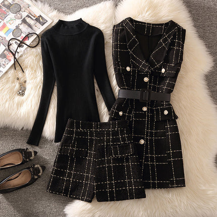 Small Wind Fragrant Vest suit Women's 2025 New Slimming Professional Temperament Goddess Style Fashion Shorts Three or Two Piece Set